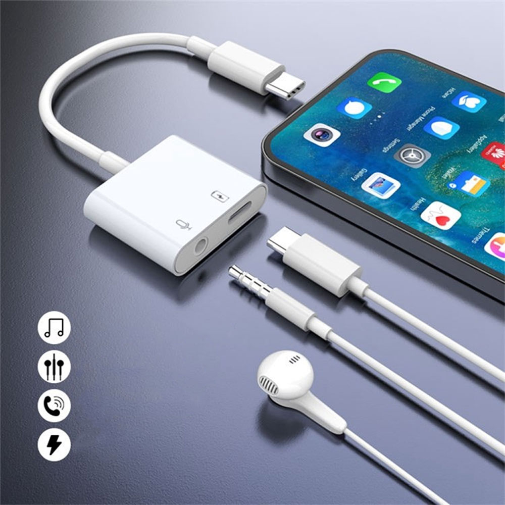 (10cm) USB C auf 3.5mm   USB C Audio Musik Kopfhörer Lade Adapter Splitter mit Power Delivery (60W) - Weiss