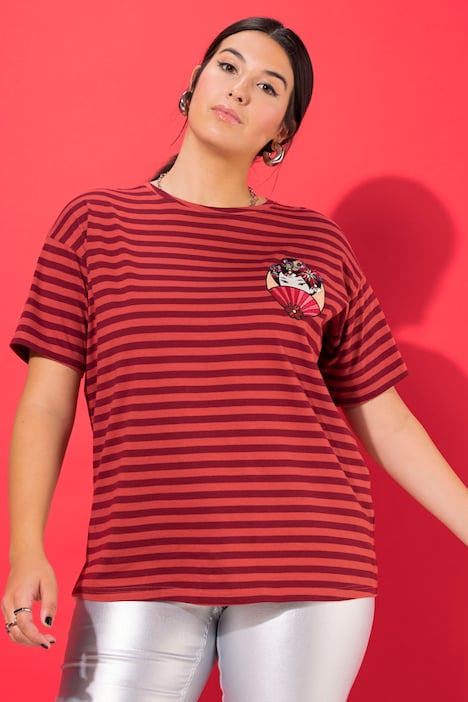 T-Shirt, oversized, Ringel, Geisha-Patch