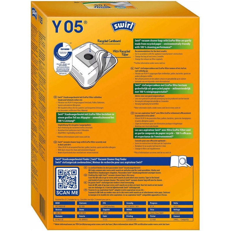 Sac d'aspirateur Y 05, avec filtre MicroporPlus - Lot de 4