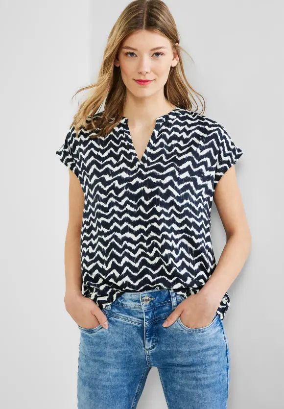 Shirtbluse mit Print - deep blue