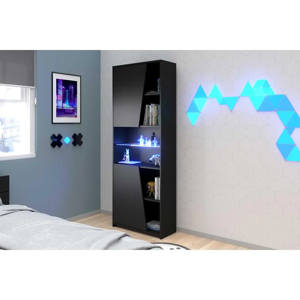 Gaming boekenkast 67cm met ledstrip - zwart