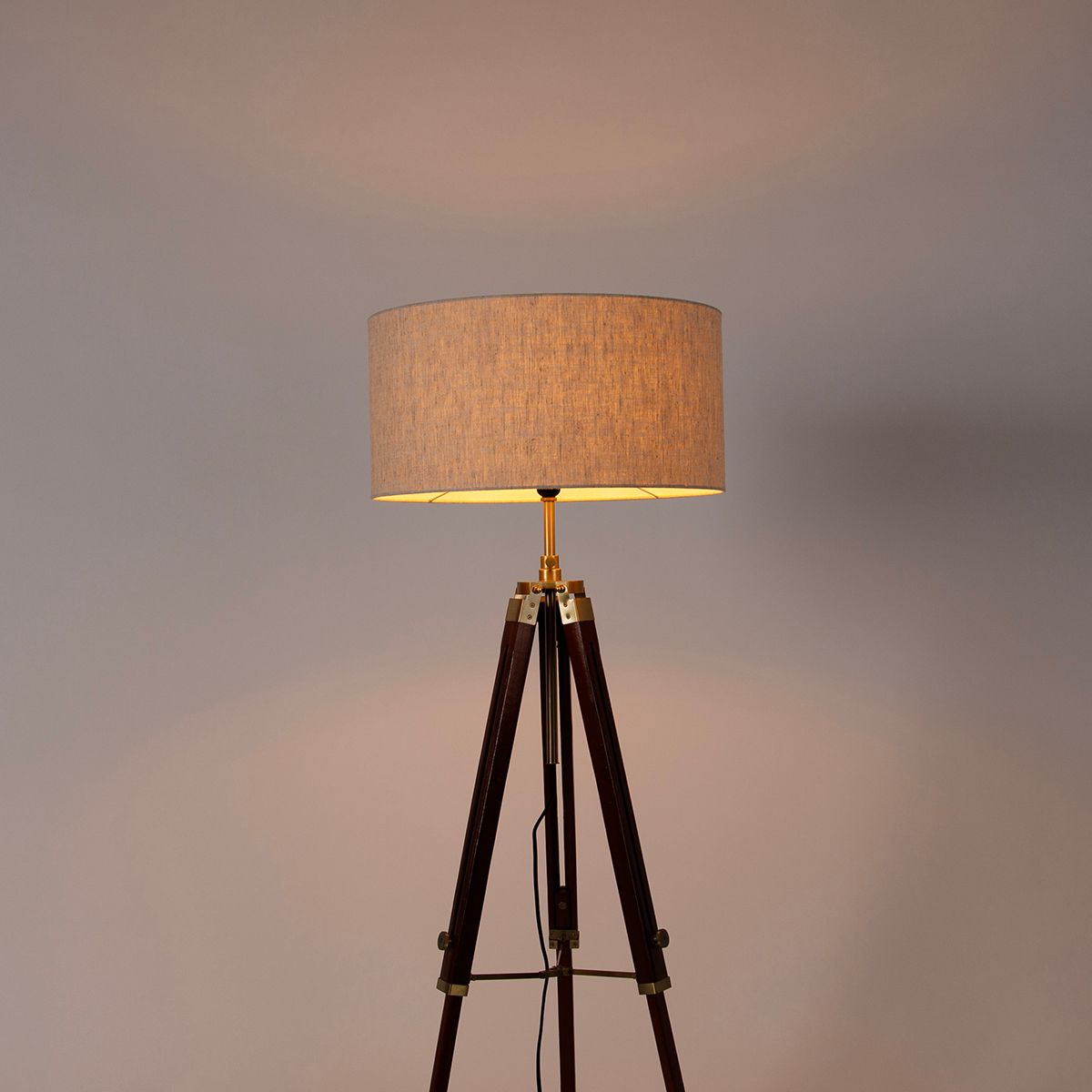 Vloerlamp messing met kap lichtgrijs 50 cm tripod - Cortin