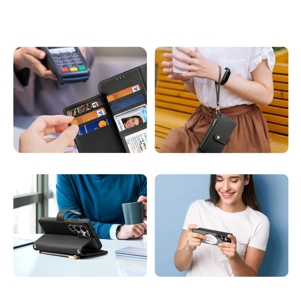 Samsung Galaxy S25 Ultra Leder Tasche mit Kartenfächer   Münzfach   Magnetische Schutzhülle - Schwarz