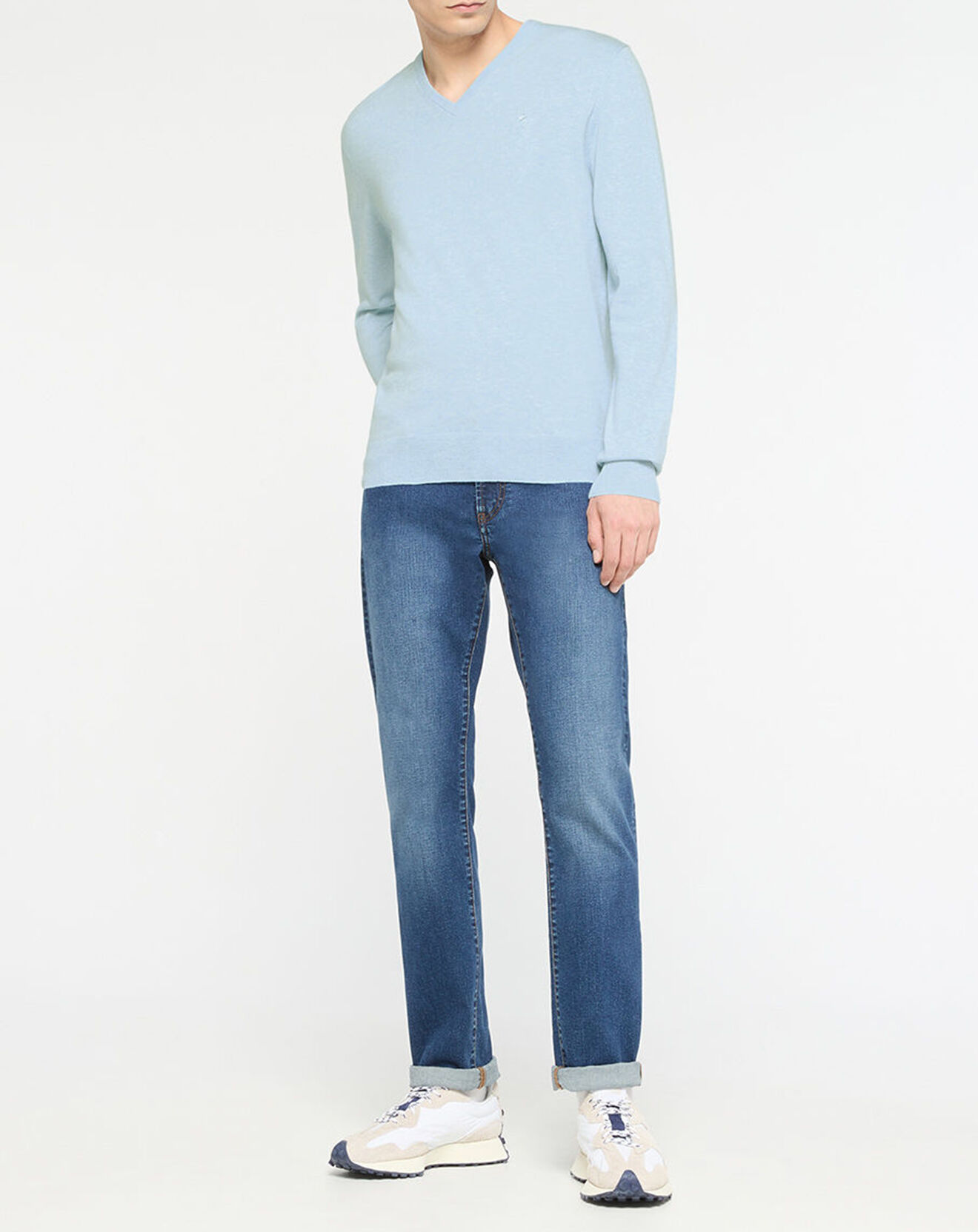 Hackett London Pull en Coton & Soie col V bleu ciel