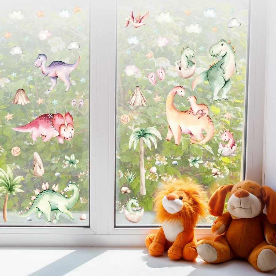 Nikima Fensterbilder Dinosaurier selbstklebend bunt