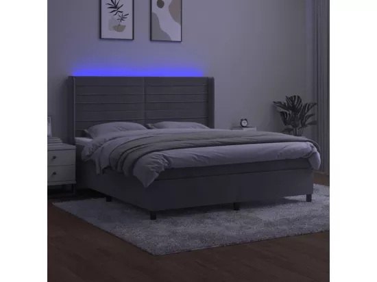 Sommier tapissier matelas et LED Gris clair 160x200 cm Velours