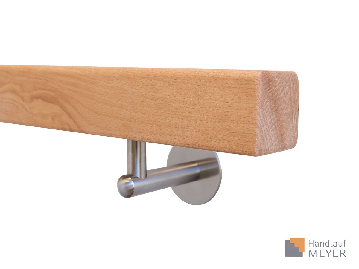 Meyer trapleuning voor trapleuningen, beukenhout – complete set, vierkant, 300 cm, met RVS leuningbeugels, houten leuning, voor binnentrappen, inclusief toebehoren