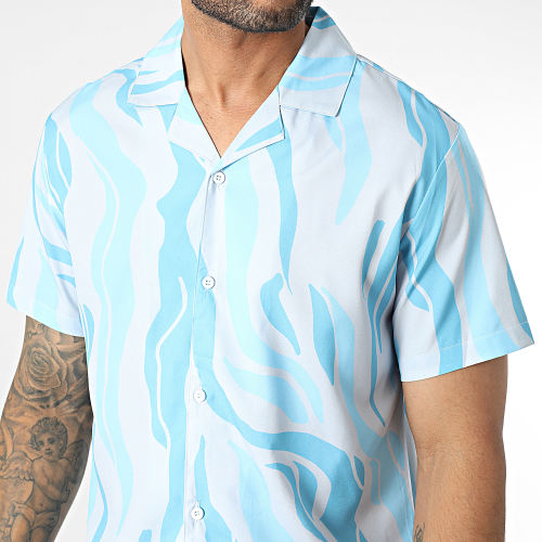 Chemise Manches Courtes Gris Bleu Ciel