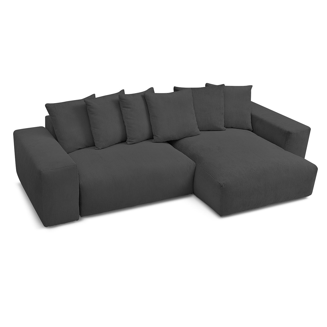 Bobochic Canapé d'angle réversible ultra moelleux voltaire velours côtelé gris foncé - 310x174x75 cm