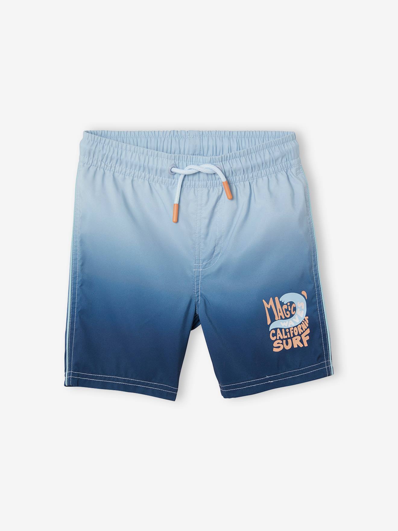 Calção de banho infantil azul escuro com estampa degradê.