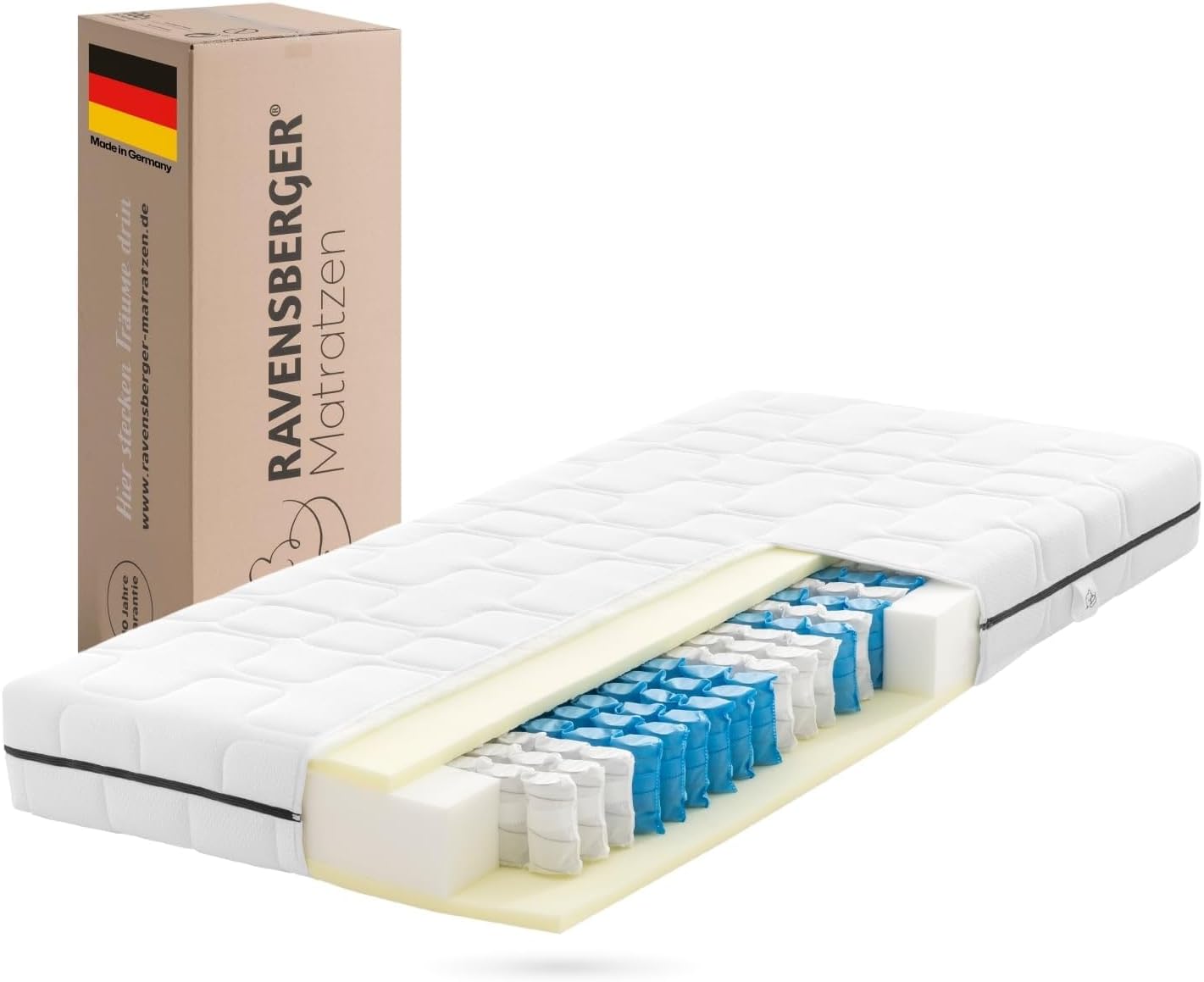 Ravensberger Matratzen Tonnentaschenfederkernmatratze Ortho-Spring - Härtegrad H3, mittelfest - 100 x 200 cm, Höhe 19 cm - 7-Zonen - Oeko-TEX® Standard 100 Zertifiziert