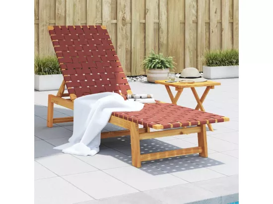 Chaises longues rouge bois d'acacia solide et tissu
