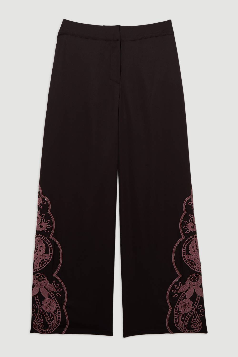 KarenMillen Pantalon tissé à jambes larges pour grandes tailles orné de découpes et de perles en sergé