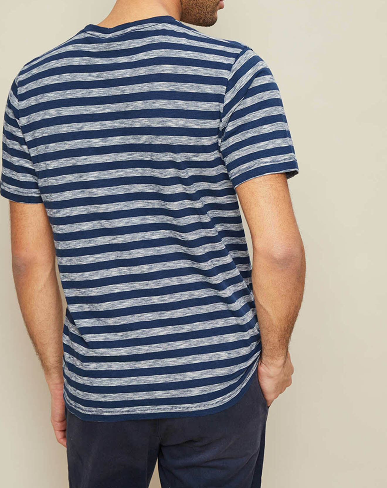 Hartford T-Shirt Pocket Crew rayé bleu marine/blanc