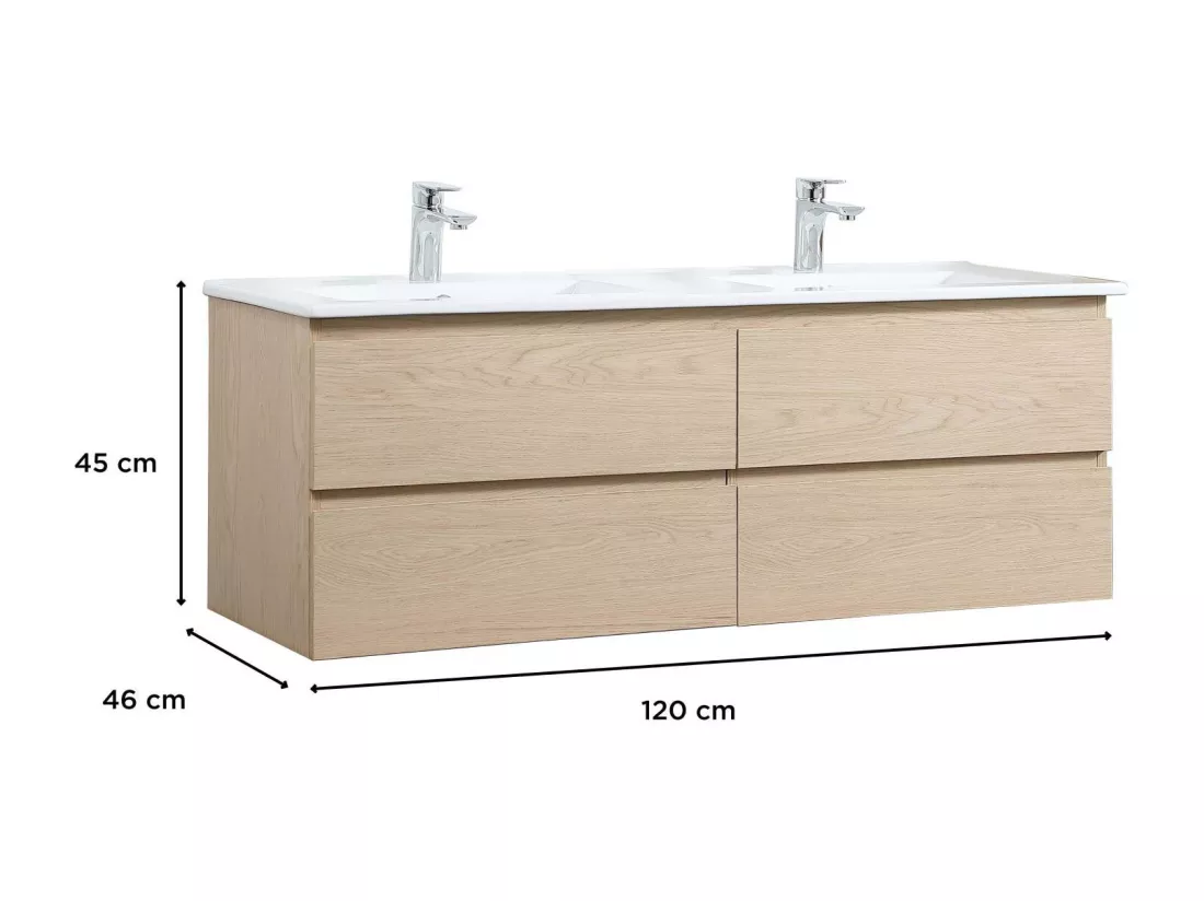 Meuble double vasque décor chêne 120cm