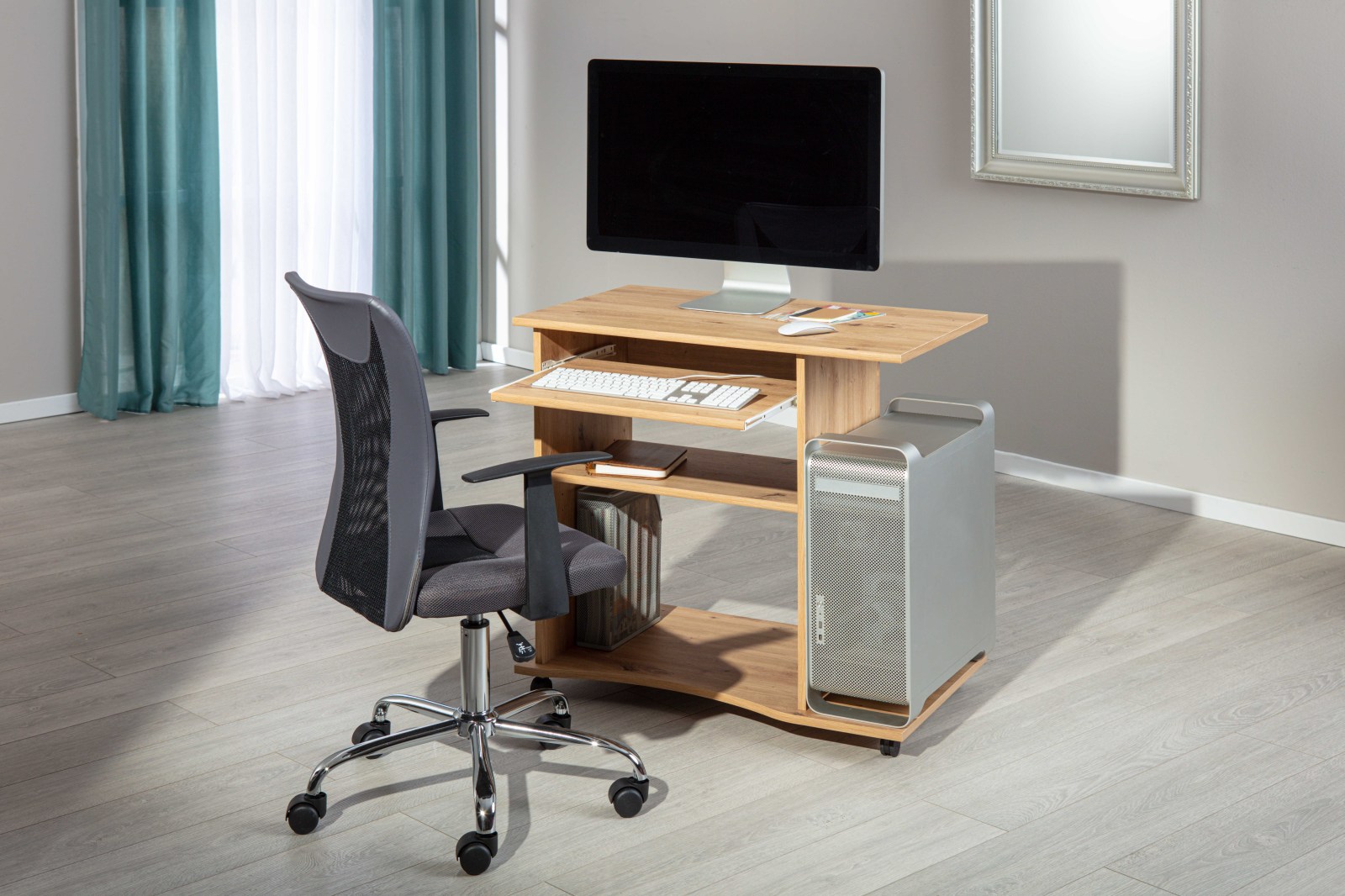 Schreibtisch ADDU - Eiche Artisan - mit Tastaturablage - 80 cm