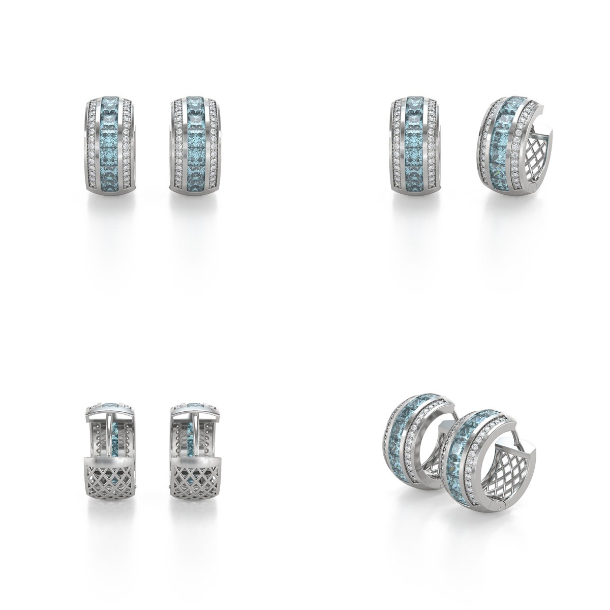 Boucles d'oreilles ADEN Aigue-Marine et Diamants sur Argent 925 7.35grs