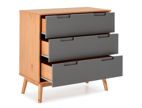 VS VENTA-STOCK - Commode de nuit bruce avec 3 tiroirs, bois massif, 80 cm lar...