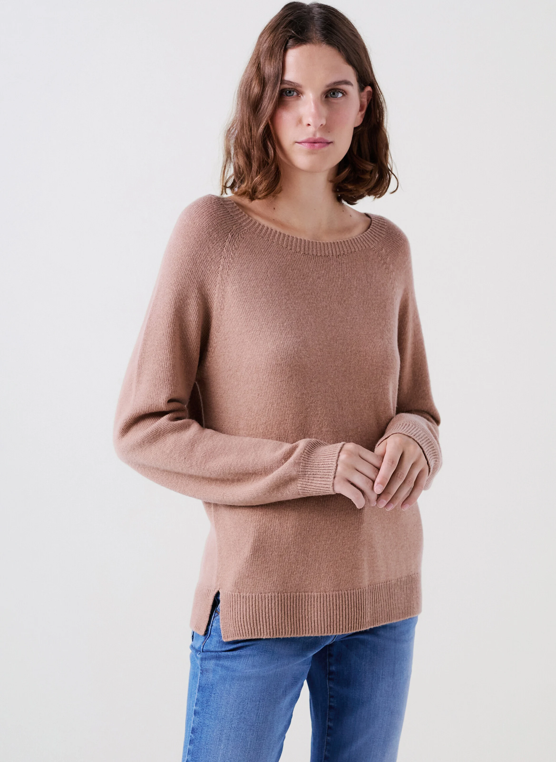 MDIMITRI - Pull droit col rond en laine | Marron