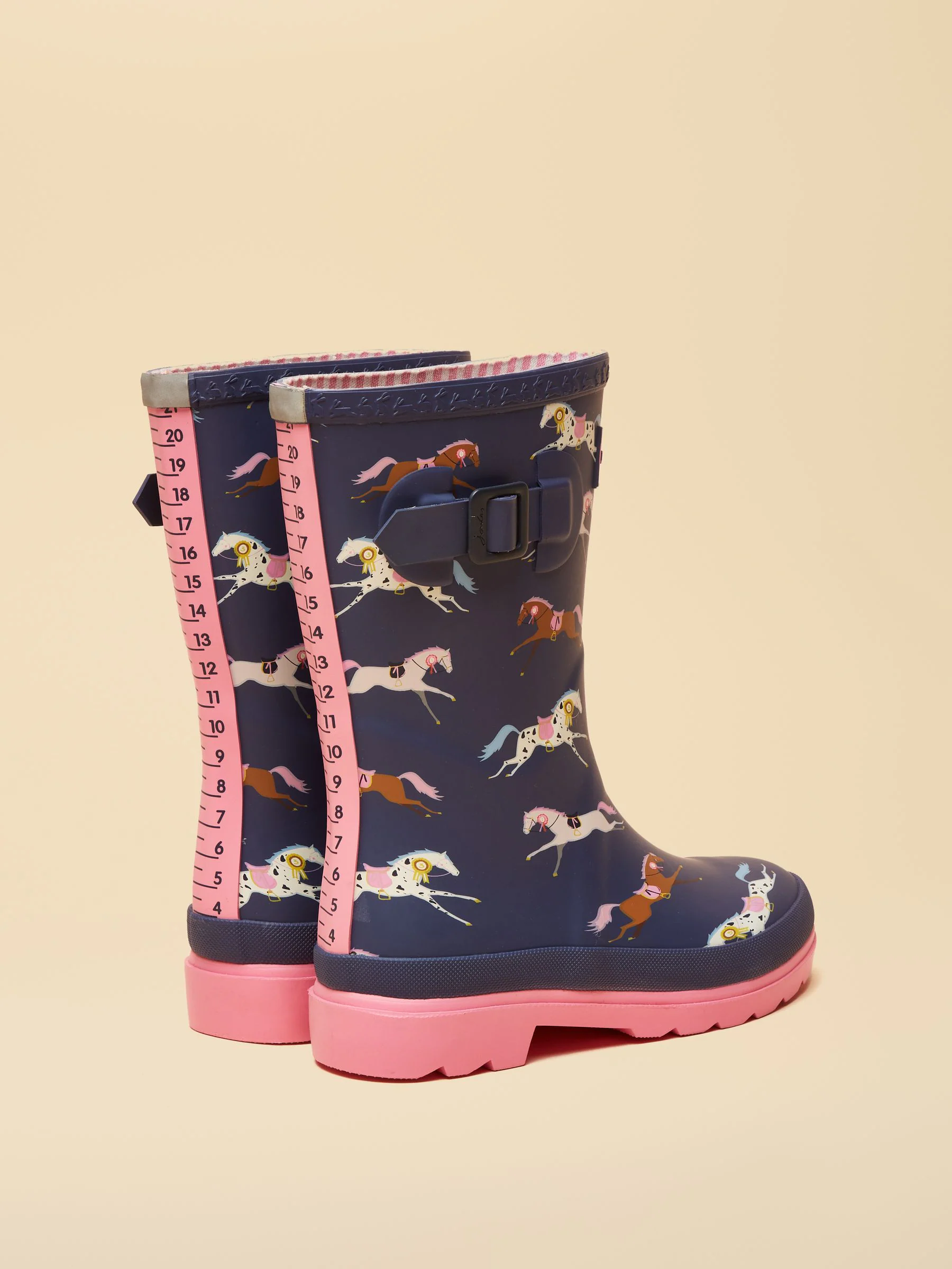 Navy & Roze Paard - Joules kinderregenlaarzen met print