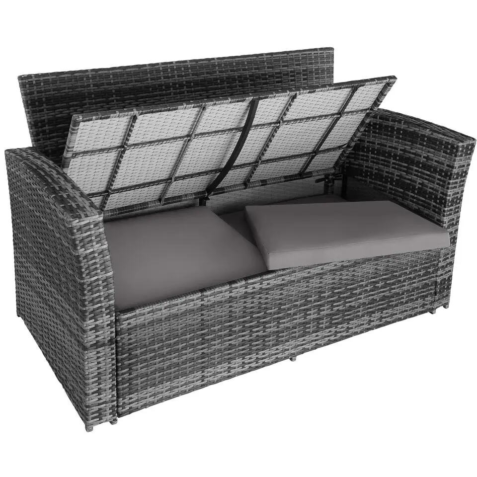 tectake - loungeset Modena- Wicker - grijs - incl. beschermhoes