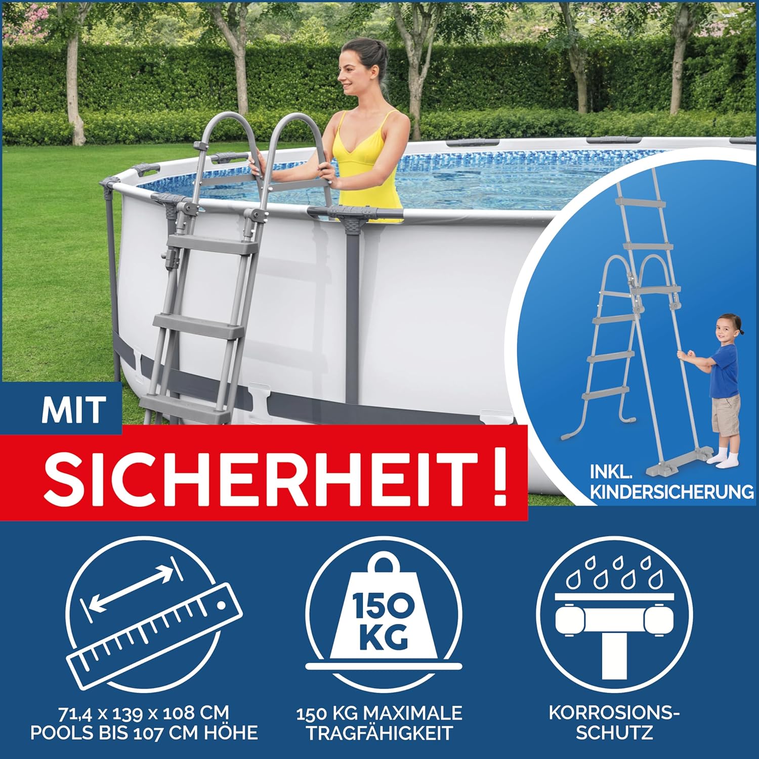 Bestway Steel Pro MAX Frame Pool Komplett-Set mit Filterpumpe Ø 427 x 107 cm, lichtgrau, rund