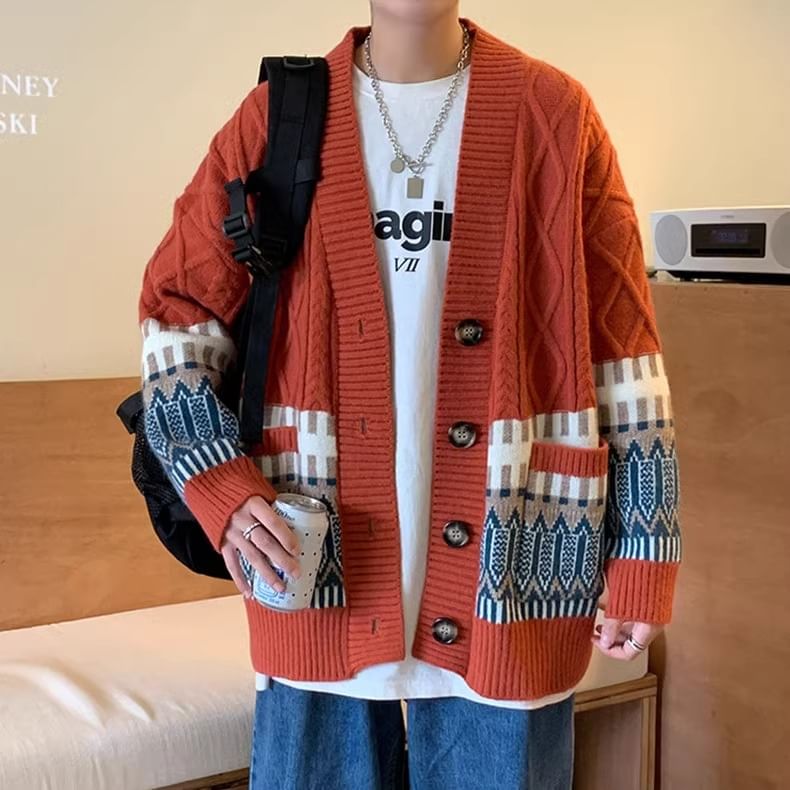 emeisa - Gestreept kabelgebreid oversized vest