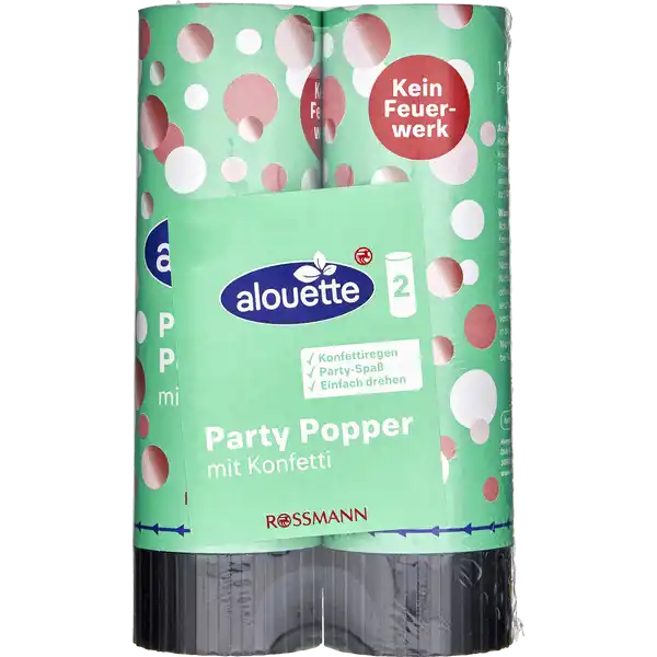 Party Popper mit Konfetti, 2 Stück, farblich sortiert
