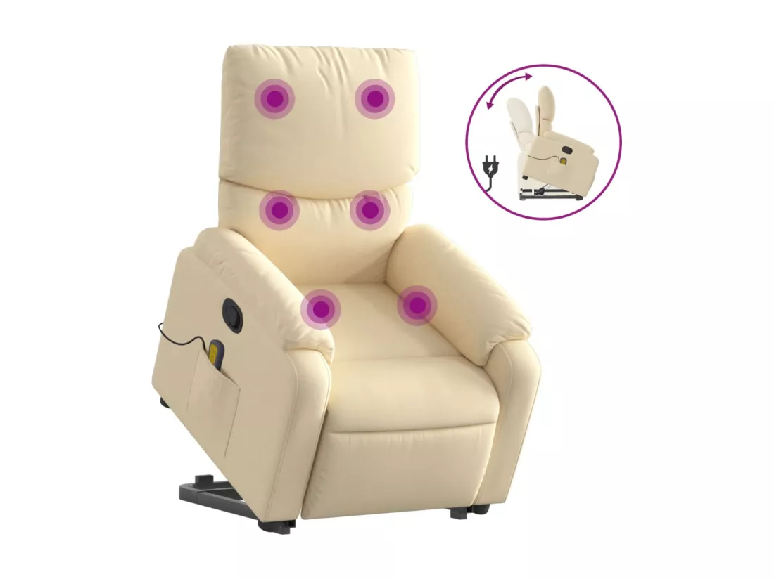 Fauteuil inclinable massant Crème Tissu