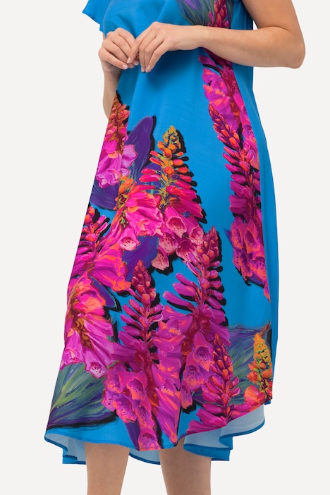 Midikleid, Lupinen, A-Linie, V-Ausschnitt, Cup-Ärmel