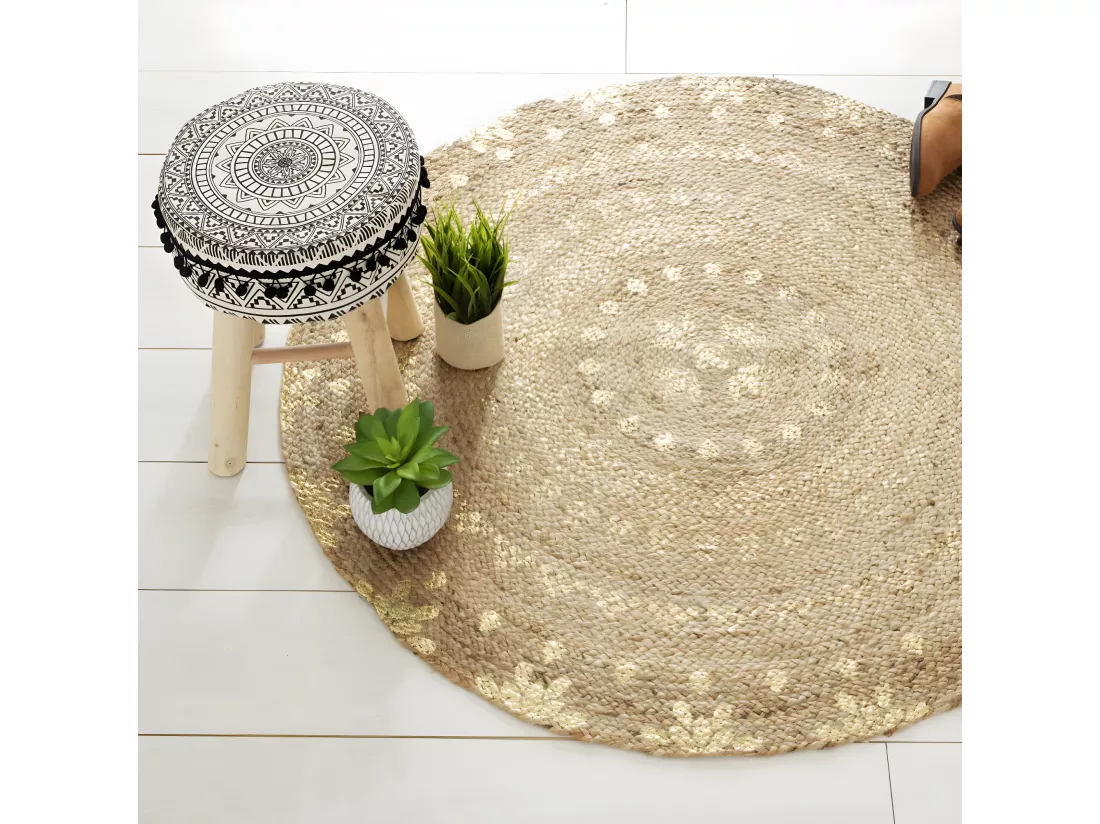 Tapis Rond en Jute éclats dorés D 115 cm