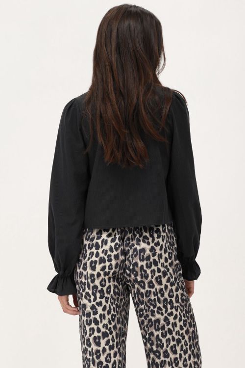 Zwarte blouse met strikjes en streepjes