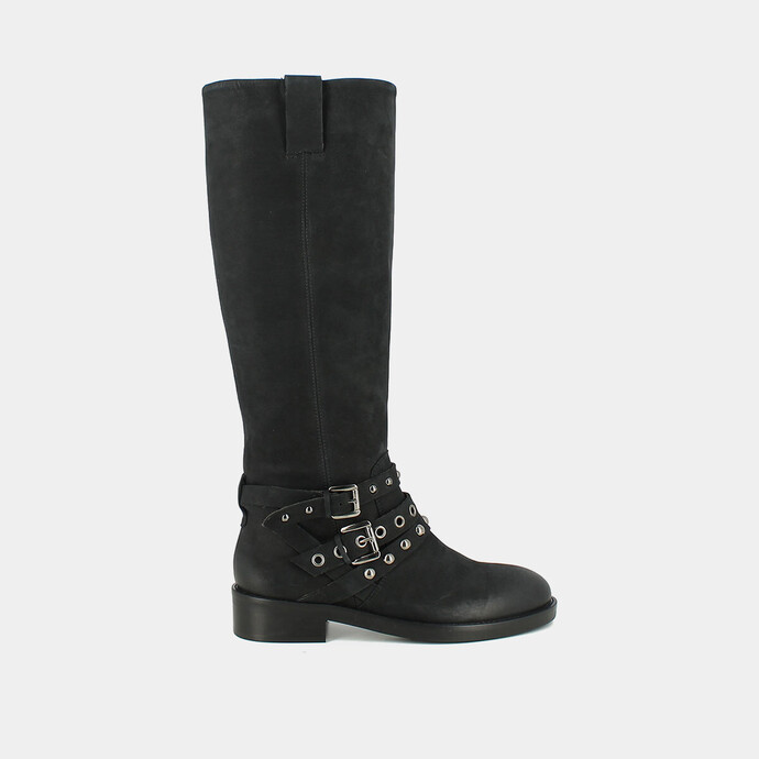 Bottes en nubuck noir  à bouts ronds effet vintage