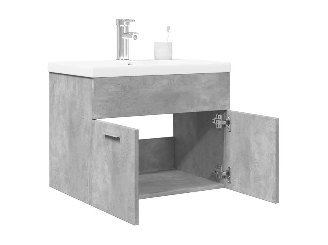 Armoire lavabo de salle de bain avec bassin intégré gris béton