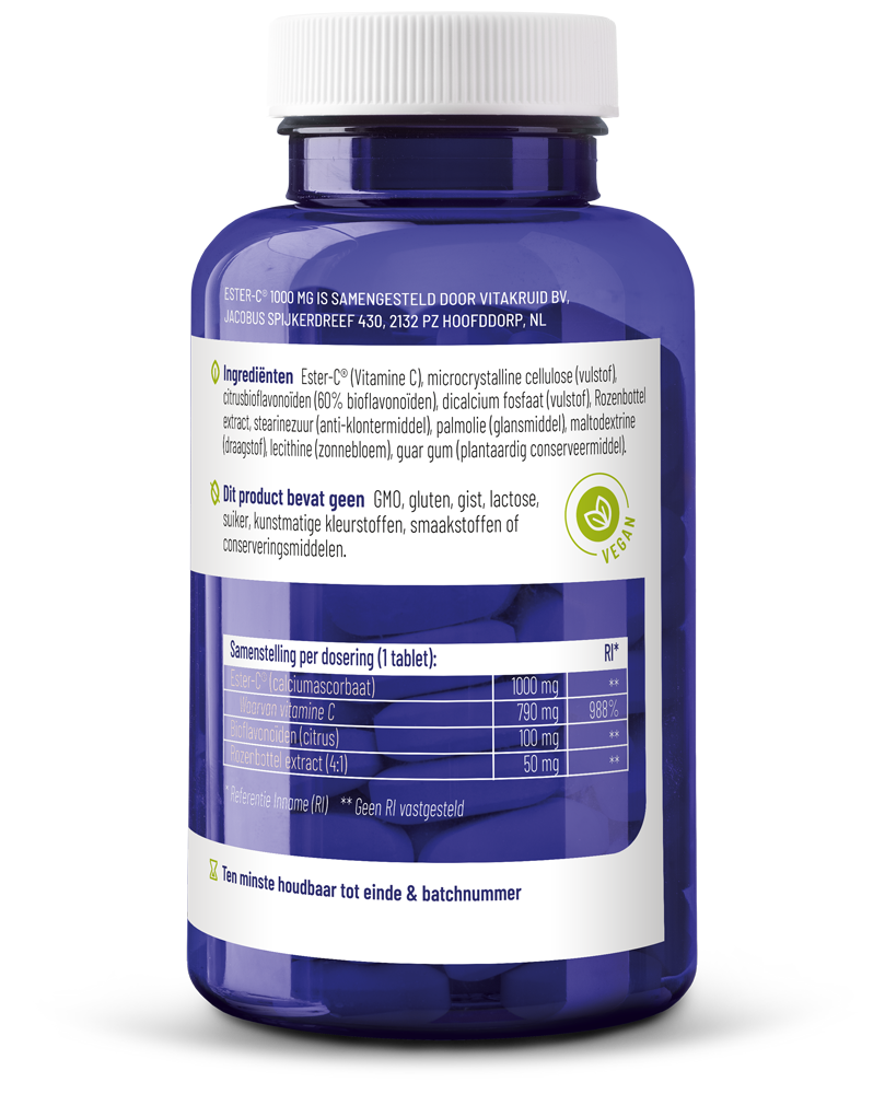 Vitakruid Ester-C® Vitamine C 1000 Flavonoïden Rozenbottel (90 tabletten)