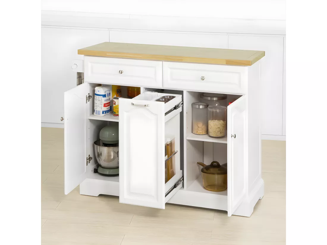 Desserte Roulante Meuble De Rangement À Roulettes En Bois Avec 2 Tiroirs Et 3 Portes, Fkw100-wn