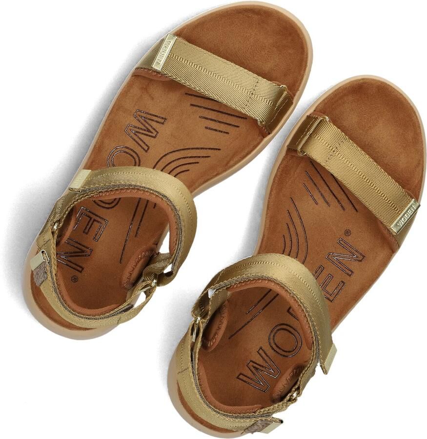 Woden Dames Platte sandalen Line Camel Textiel Plateauzool