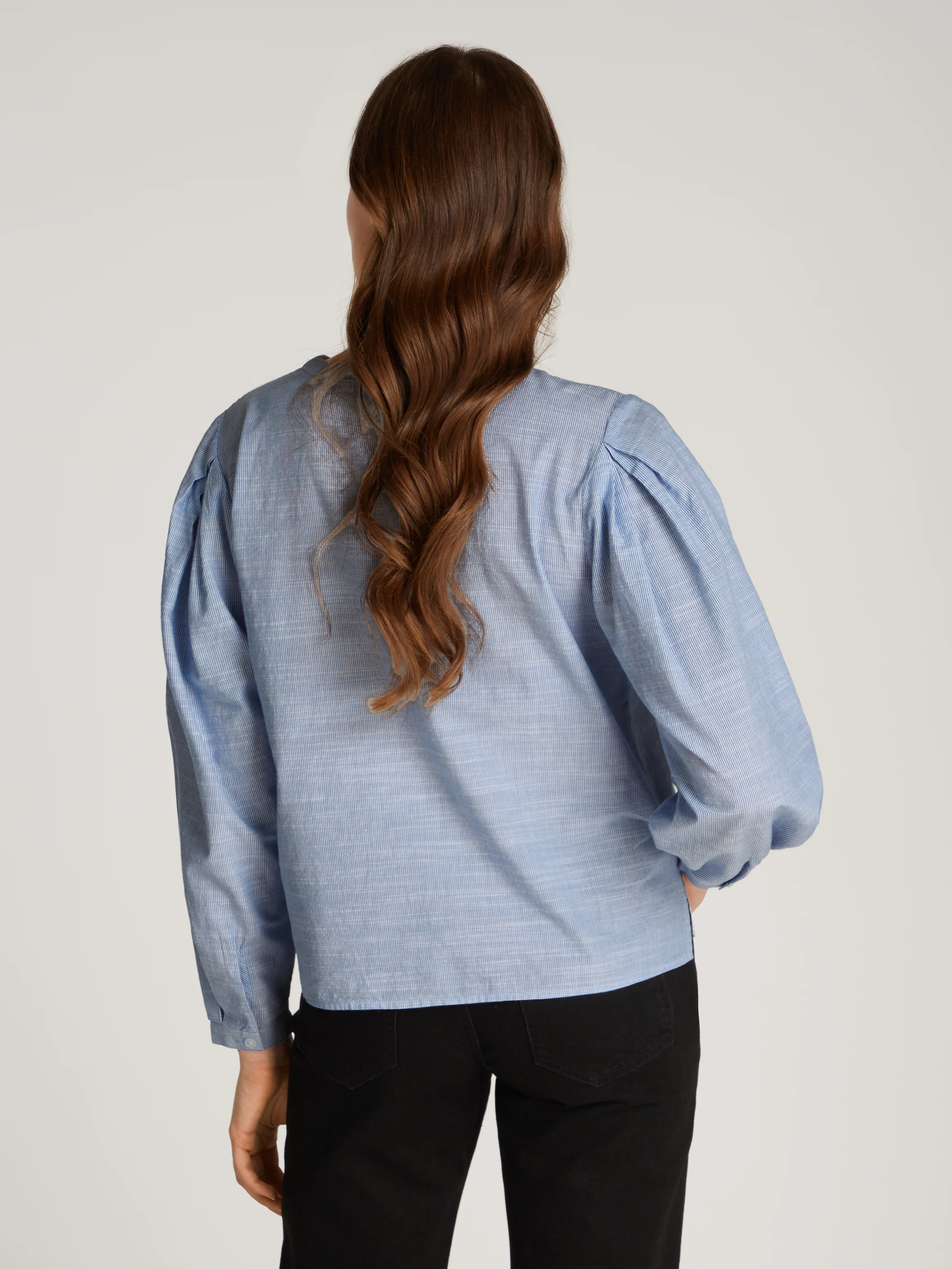 Blouse droite en coton bio rayé | Bleu