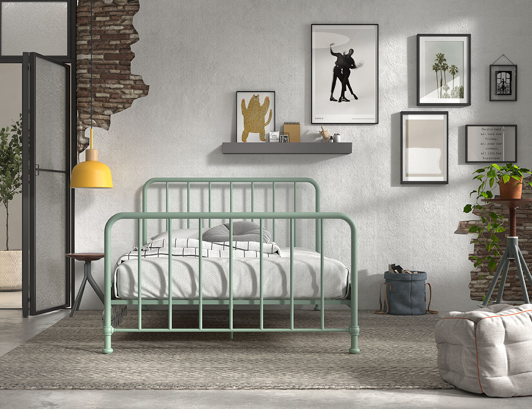 Metallbett BRONXX - olivgrün matt - 140x200 cm