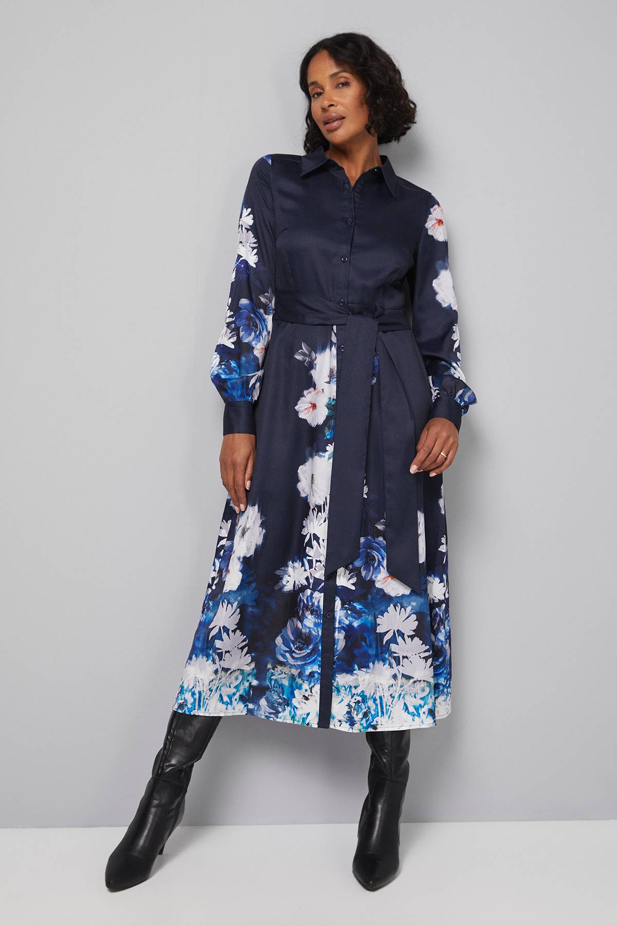 Wallis Robe Chemise Midi Florale Avec Dos Noué