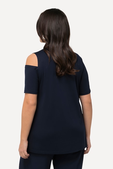 T-Shirt, Ziersteine, A-Linie, Cut-Outs, Halbarm