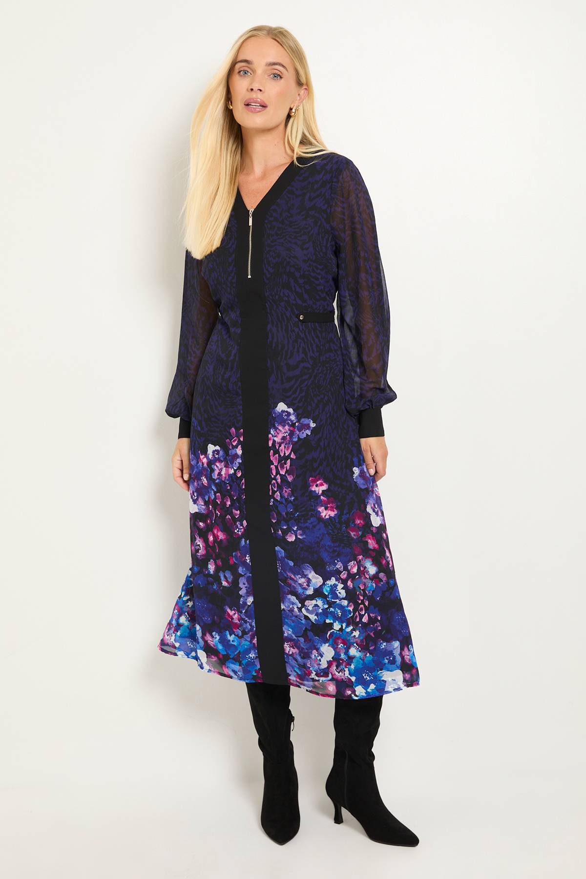 Wallis Robe Midi Zippée À Imprimé Fleuri Et Animal Pour Petite Taille