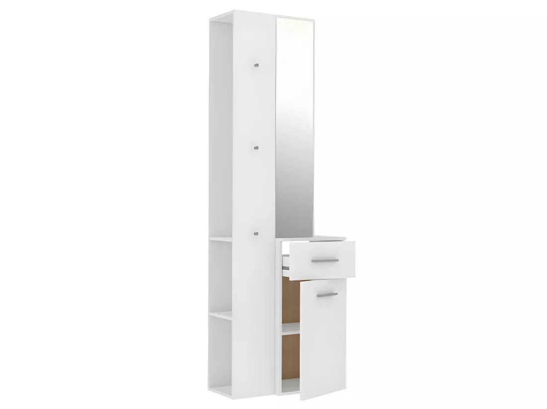 Meuble d'entrée blanc avec miroir et rangements - NINA