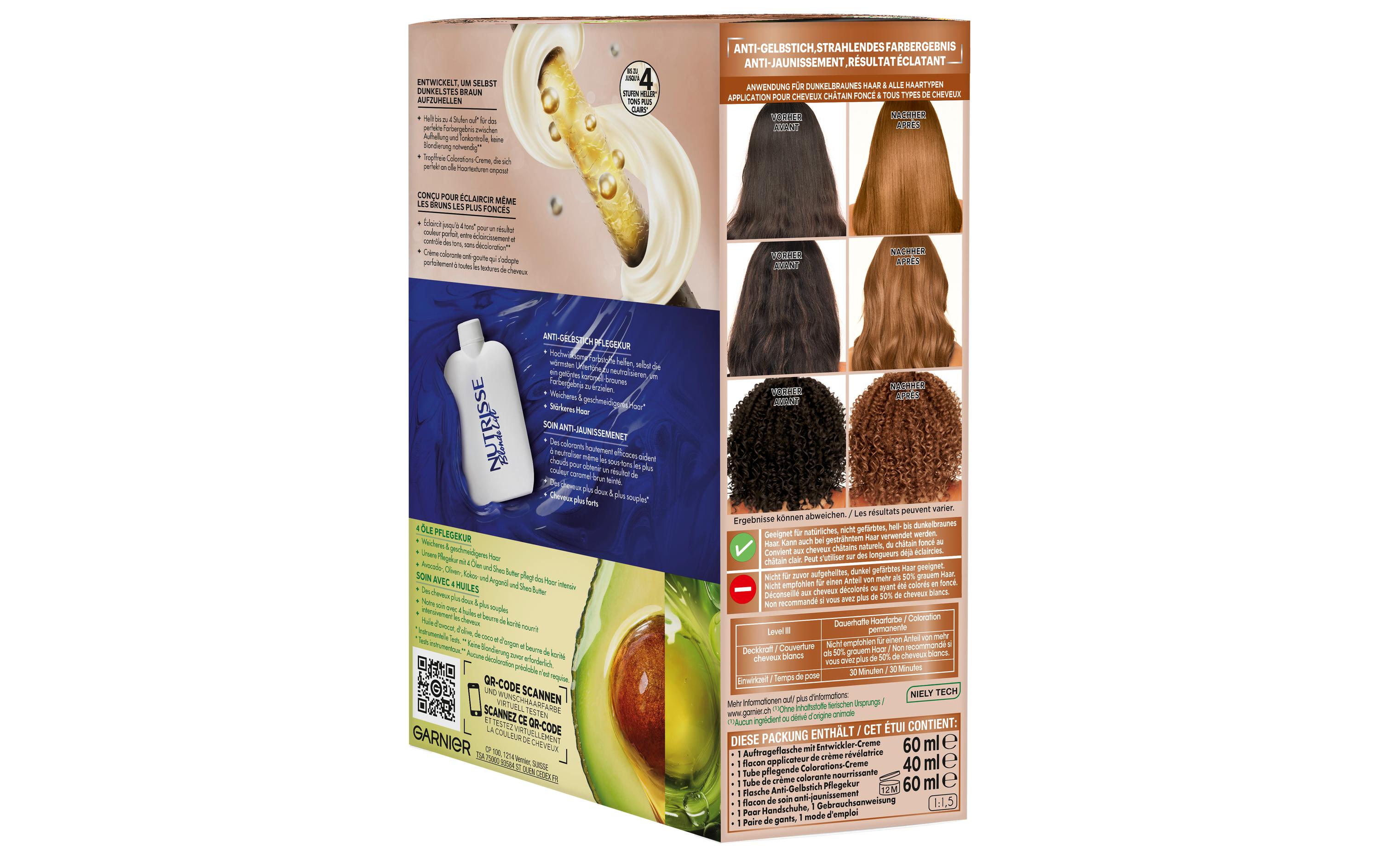 Haarcoloration Ultra Lift KastanienbraunAufhellung in Naturbraun hellt dunkles Haar ohne vorherige Blondierung um bis zu vier Stufen auf