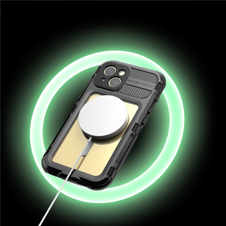 iPhone 15 Wasserfeste MagSafe Alu Outdoor Schutz Hülle (IP68) - Schwarz / Transparent
