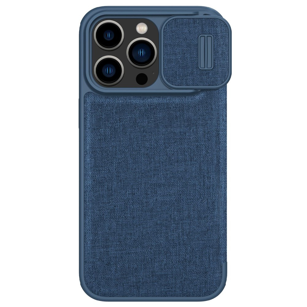 iPhone 14 Pro Max Leder Tasche Cam-Slider Kameraschutz - Dunkelblau