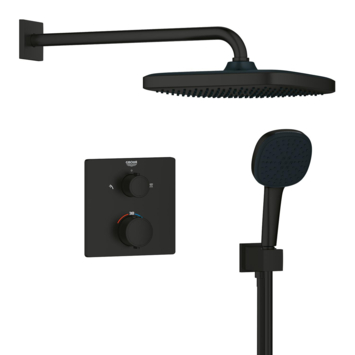 Grohe Precision Thermostat Perfect inbouw douchesysteem met  Vitalio Comfort 250 hoofddouche vierkant Mat Zwart