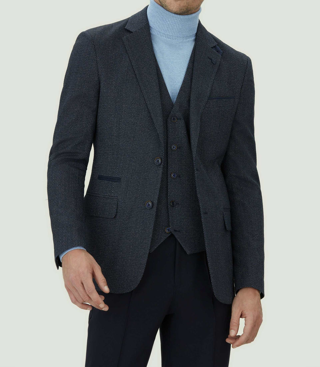 Veste casual marine détails suède 