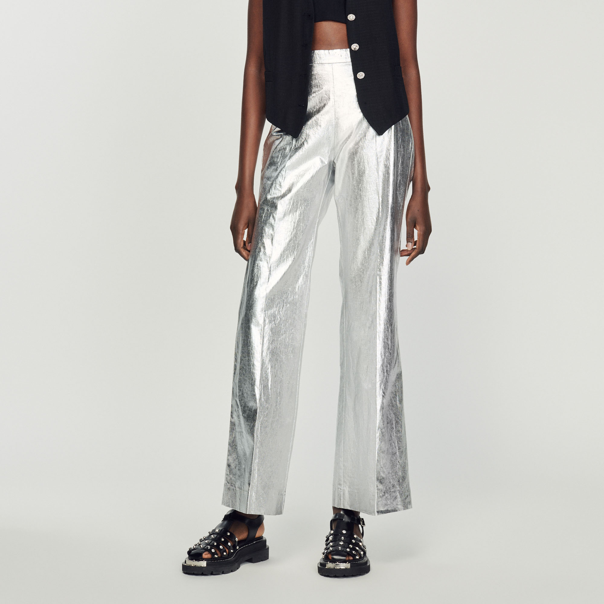 Pantalon enduit metallise
