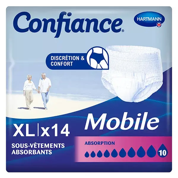Absorvente Hartmann Confidence Mobile, 10 gotas, tamanho XL, pacote com 14 peças de roupa íntima.